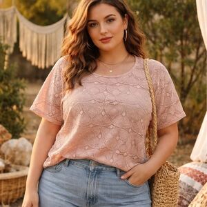 Maeve Anthropologie Pink Lace Top | Cotton Rayon Blend Boho Feminine Blouse